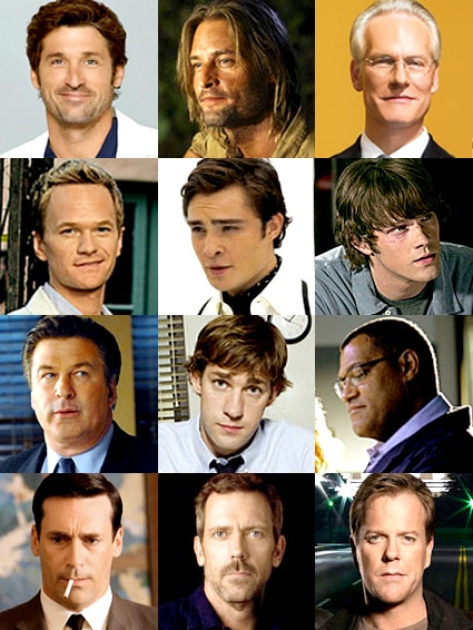 Patrick Dempsey (Grey's Anatomy), Josh Holloway (Lost), Tim Gunn (Project Runway), Neil Patrick Harris (How I Met Your Mother), Ed Westwick (Gossip Girl), Jared Padalecki (Supernatural), Alec Baldwin (30 Rock), John Krasinski (The Office), Laurence Fishburne (CSI), Jon Hamm (Mad Men), Hugh Laurie (House), Kiefer Sutherland (24) Patrick Dempsey (Grey's Anatomy), Josh Holloway (Lost), Tim Gunn (Project Runway), Neil Patrick Harris (How I Met Your Mother), Ed Westwick (Gossip Girl), Jared Padalecki (Supernatural), Alec Baldwin (30 Rock), John Krasinski (The Office), Laurence Fishburne (CSI), Jon Hamm (Mad Men), Hugh Laurie (House), Kiefer Sutherland (24)