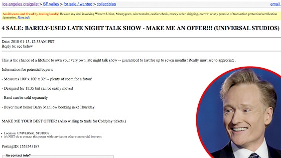 Conan O'Brien, Craigslist Ad Conan O'Brien, Craigslist Ad