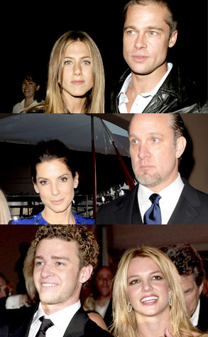 Brad Pitt, Jen Aniston, Sandra Bullock, Jesse James, Justin Timberlake, Britney Spears Brad Pitt, Jen Aniston, Sandra Bullock, Jesse James, Justin Timberlake, Britney Spears