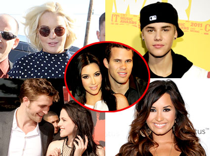 Lindsay Lohan, Justin Bieber, Robert Pattinson, Kristen Stewart, Demi Lovato, Kim Kardashian, Kris Humphries Lindsay Lohan, Justin Bieber, Robert Pattinson, Kristen Stewart, Demi Lovato, Kim Kardashian, Kris Humphries