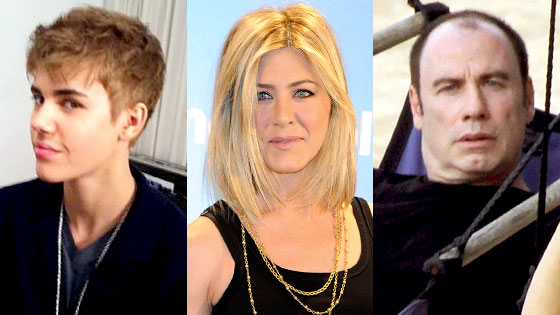 Justin Bieber, Jennifer Aniston, John Travolta Justin Bieber, Jennifer Aniston, John Travolta