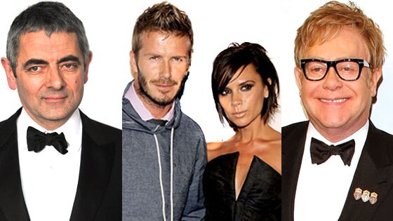 Victoria Beckham, David Beckham, Rowan Atkinson, Elton John Victoria Beckham, David Beckham, Rowan Atkinson, Elton John