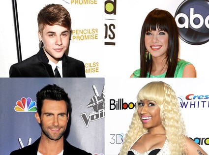 Justin Bieber, Carly Rae Jepsen, Adam Levine and Nicki Minaj Justin Bieber, Carly Rae Jepsen, Adam Levine and Nicki Minaj