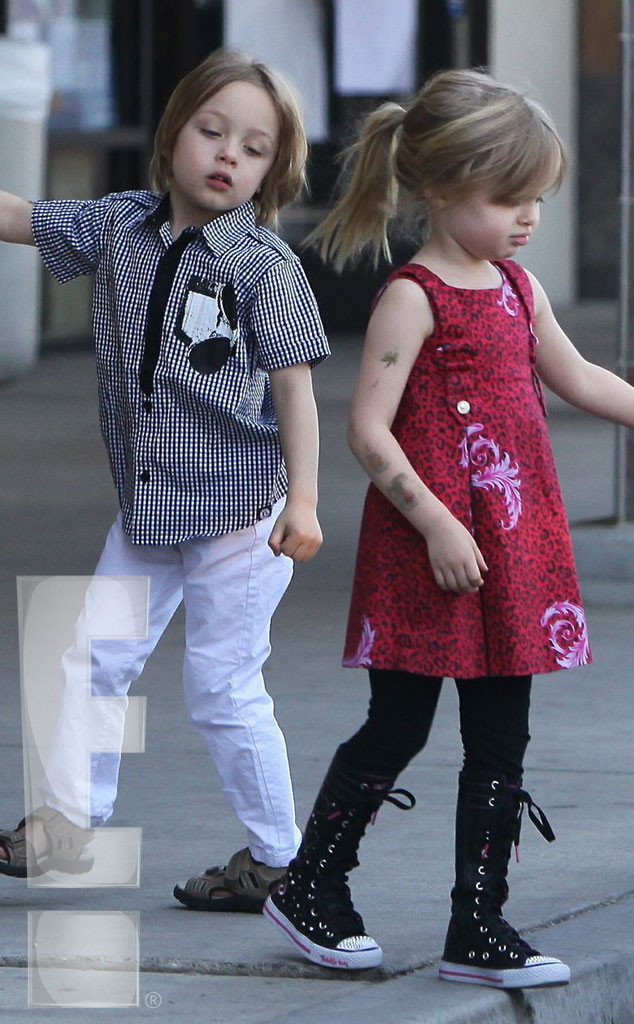 Two of a Kind from Brad Pitt and Angelina Jolie&rsquo;s Twins Play Outside
