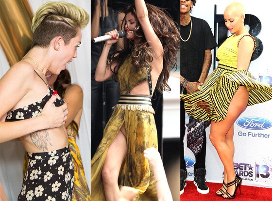 Miley Cyrus Selena Gomez And Amber Rose Suffer Wardrobe Malfunctions But They Re Not Alone