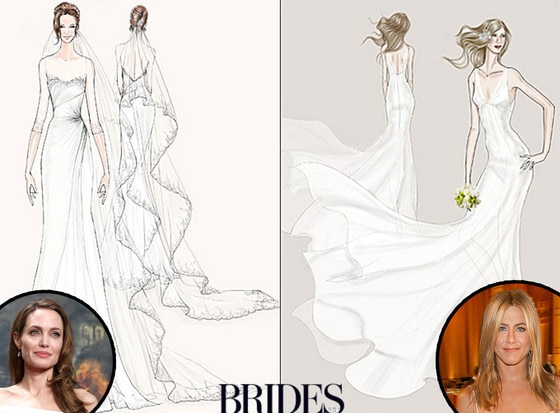 Angelina Jolie, Jennifer Aniston, Wedding Dress Sketch, Watters Angelina Jolie, Jennifer Aniston, Wedding Dress Sketch, Watters