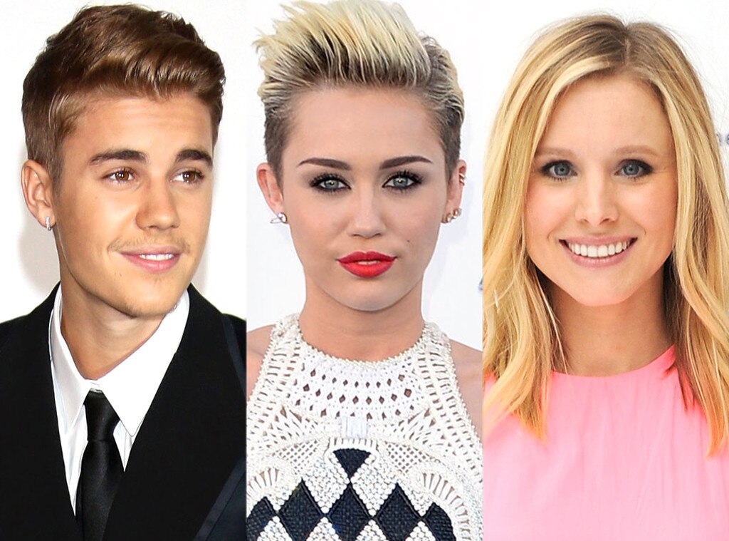 Miley Cyrus, Kristen Bell and Justin Bieber