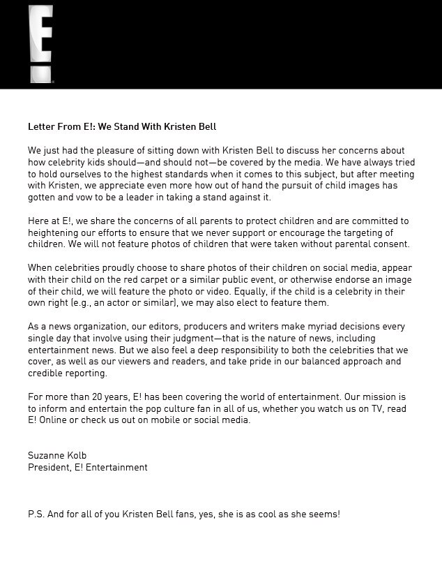 Kristen Bell Letter Kristen Bell Letter