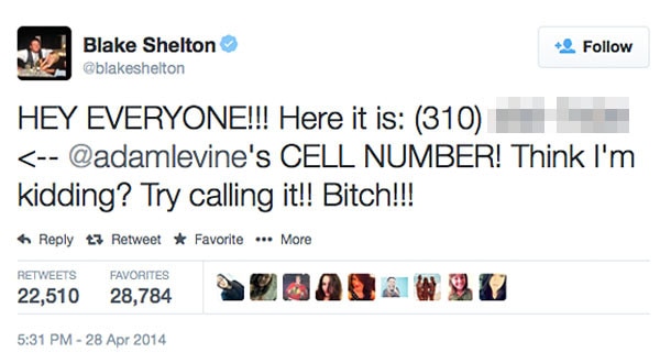 did-blake-shelton-really-just-tweet-adam-levine-s-cell-phone-number