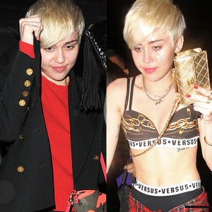 Miley Cyrus Enters A Club Wearing A Shirt And Jacket Leaves Wearing A Versace Bra—see The Pics 