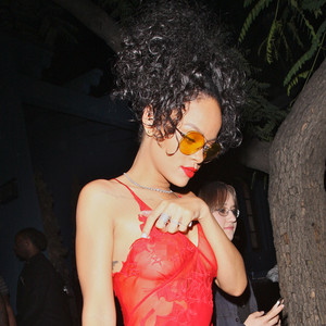 Rihanna Proudly Shows Off Her Nipples Again In See Through Red Lace 