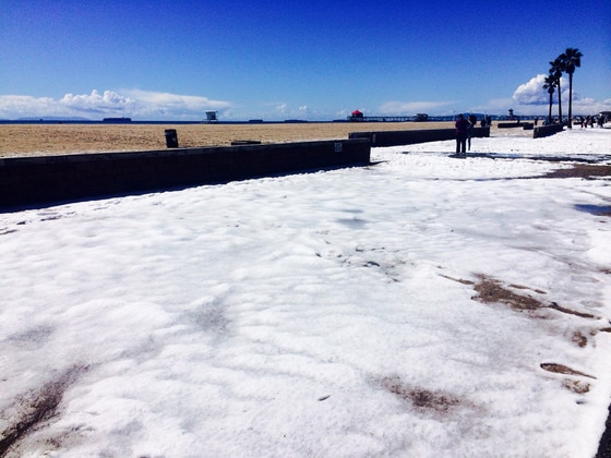 Hail Turns Southern California's Huntington Beach Into a White