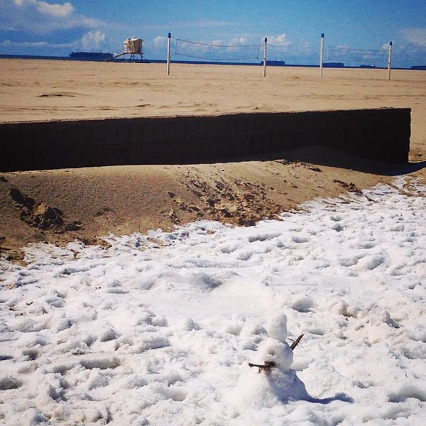 Hail Turns Southern California's Huntington Beach Into a White