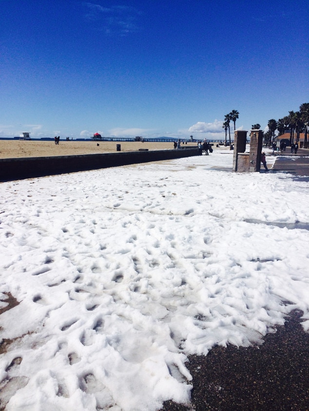 Hail Turns Southern California's Huntington Beach Into a White