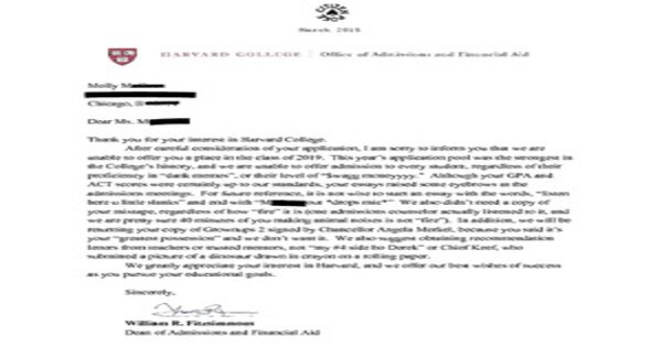 This Amazing Harvard Rejection Letter Is Fake, but We Would Totally