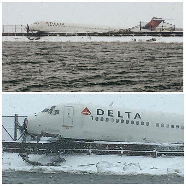 Plane Skids Off New York LaGuardia Airport Runway and Crashes Into