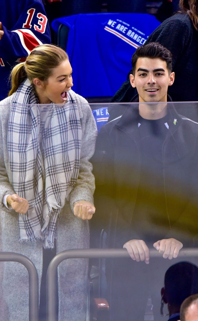 Joe Jonas, Gigi Hadid, Ansel Elgort, Rangers Game