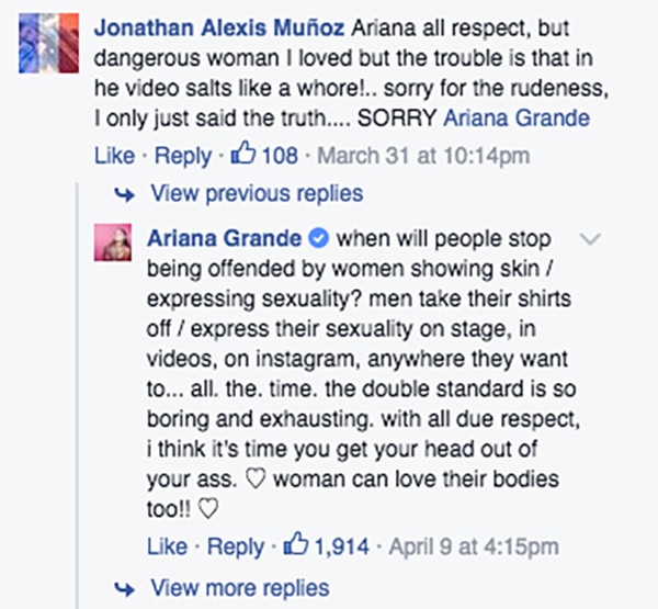 Ariana Grande Shuts Down Sexist Hater On Facebook E News 3365