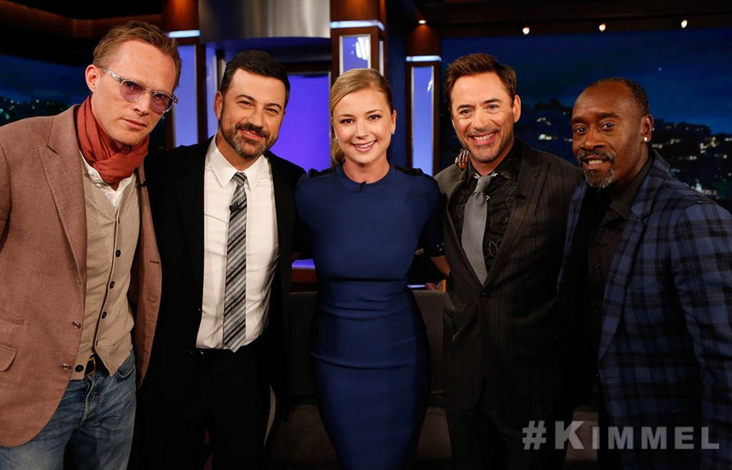 Paul Bettany, Jimmy Kimmel, Emily VanCamp, Robert Downey Jr., Don Cheadle Paul Bettany, Jimmy Kimmel, Emily VanCamp, Robert Downey Jr., Don Cheadle