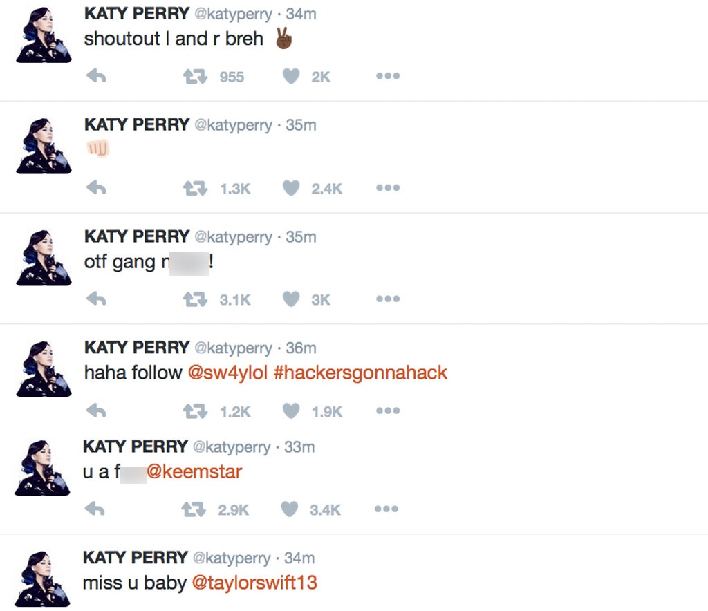 Katy Perry S Twitter Was Hacked Meaning She Didn T Actually Tweet About Taylor Swift E News