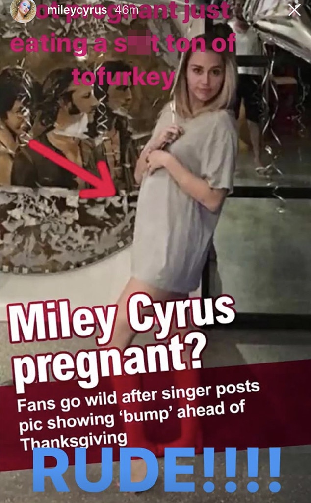 Miley Cyrus Denies Shes Pregnant As She Celebrates Thanksgiving 7856