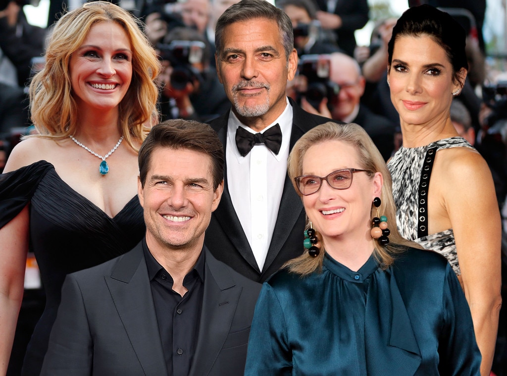 Julia Roberts, George Clooney, Sandra Bullock, Tom Cruise, Meryl Streep, The Old Guard A-List Collage