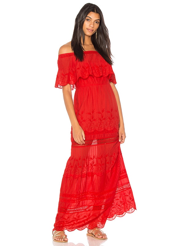 ESC: Red, Off-the-Shoulder Maxi Dresses