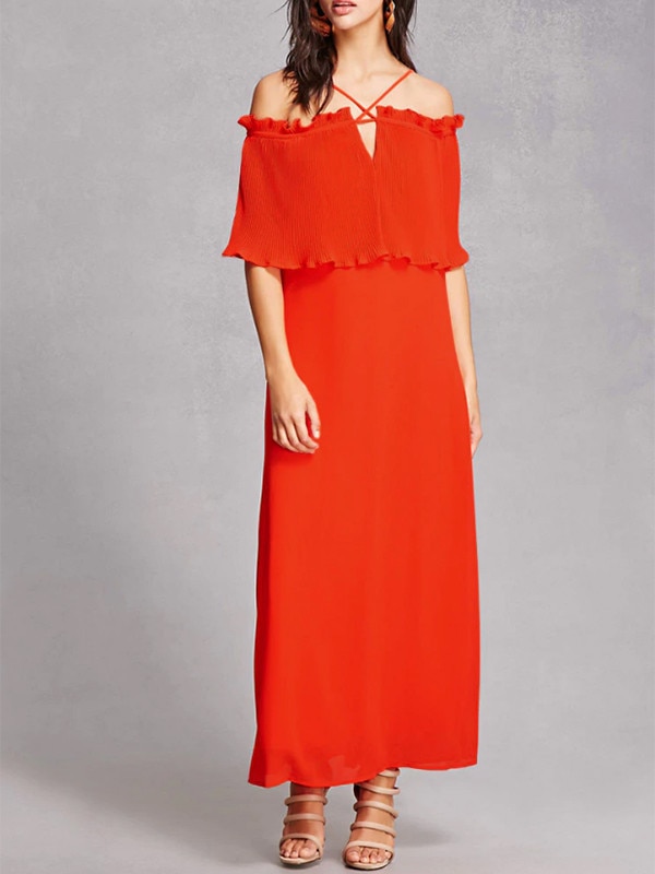 ESC: Red, Off-the-Shoulder Maxi Dresses