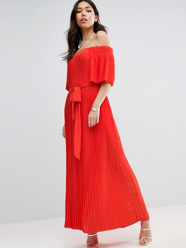 ESC: Red, Off-the-Shoulder Maxi Dresses