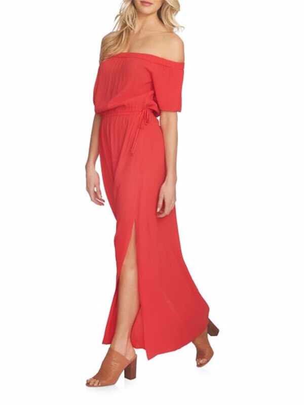 ESC: Red, Off-the-Shoulder Maxi Dresses