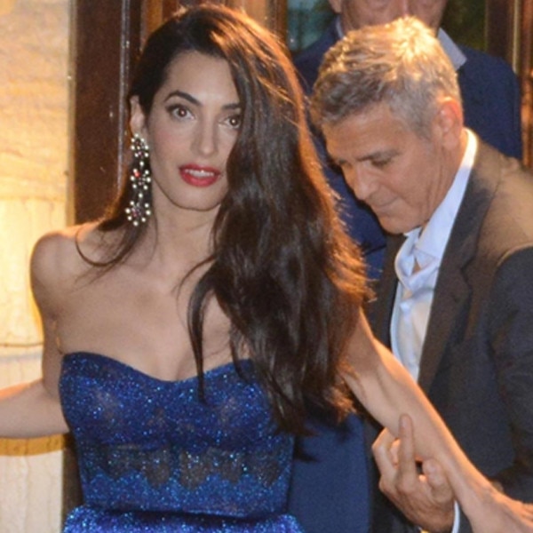 Amal Clooney Stuns in Sparkling Blue Gown on Date With George Clooney in Venice