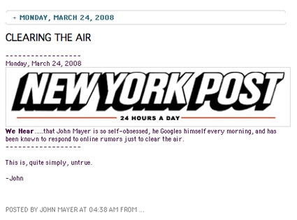 John Mayer, New York Post
