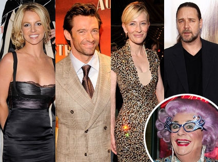 Britney Spears, Hugh Jackman, Cate Blanchett, Russell Crowe, Dame Edna