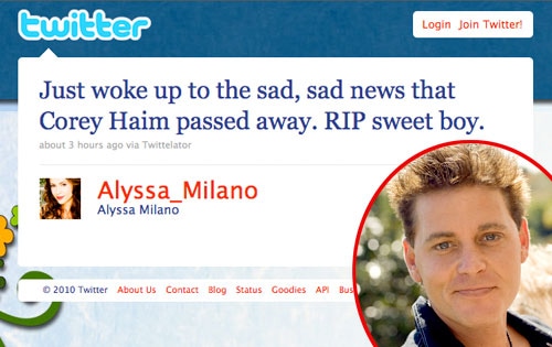 Alyssa Milano, Twitter, Corey Haim