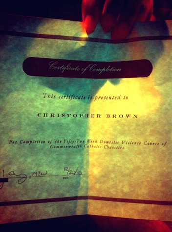 Chris Brown, Domestic Violence Certificate