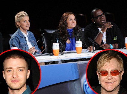 American Idol, Ellen DeGeneres, Kara DioGuardi, Randy Jackson, Justin Timberlake, Elton John
