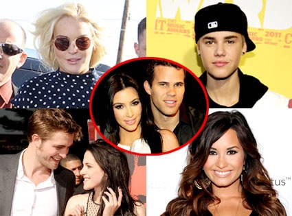 Lindsay Lohan, Justin Bieber, Robert Pattinson, Kristen Stewart, Demi Lovato, Kim Kardashian, Kris Humphries