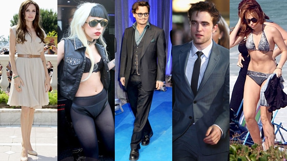 Angelina Jolie, Lady GaGa, Johnny Depp, Robert Pattinson, Miley Cyrus