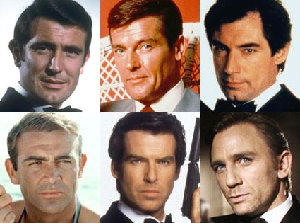 James Bond, Sean Connery, Roger Moore, George Lazenby, Timothy Dalton, Pierce Brosnan, David Craig