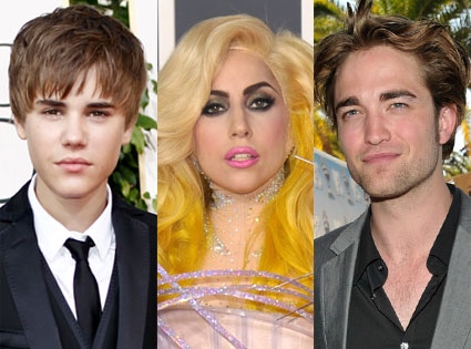 Lady Gaga, Justin Bieber, Robert Pattinson