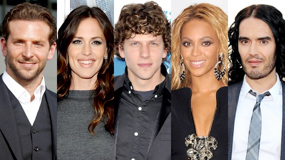 Bradley Cooper, Jennifer Garner, Jessie Eisenberg, Beyonce Knowles, Russell Brand