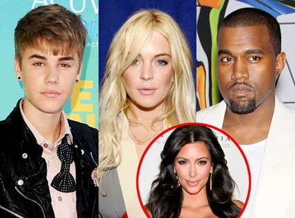 Justin Bieber, Lindsay Lohan, Kayne West, Kim Kardashian