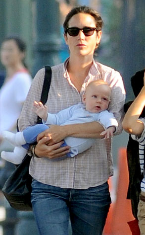 Jennifer Connelly holds tiny daughter Agnes close in a baby