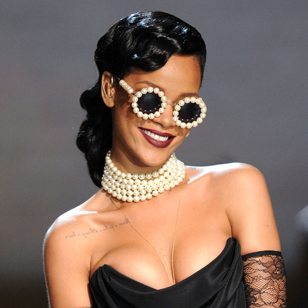 Rihanna Wears Depuis 1924 Vintage Chanel Sunglasses and Necklace