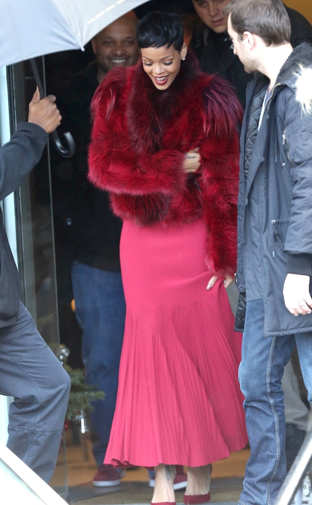 Rihanna red clearance fur coat