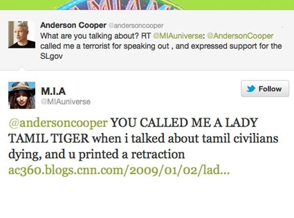 Anderson Cooper, M.I.A., Twitter