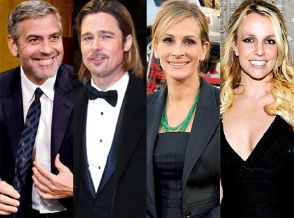 George Clooney, Brad Pitt, Julia Roberts, Britney Spears