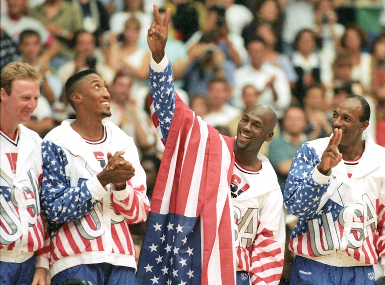 Awesome Olympians, Larry Bird, Scottie Pippen, Michael Jordan, Cyde Drexler, Dream Team