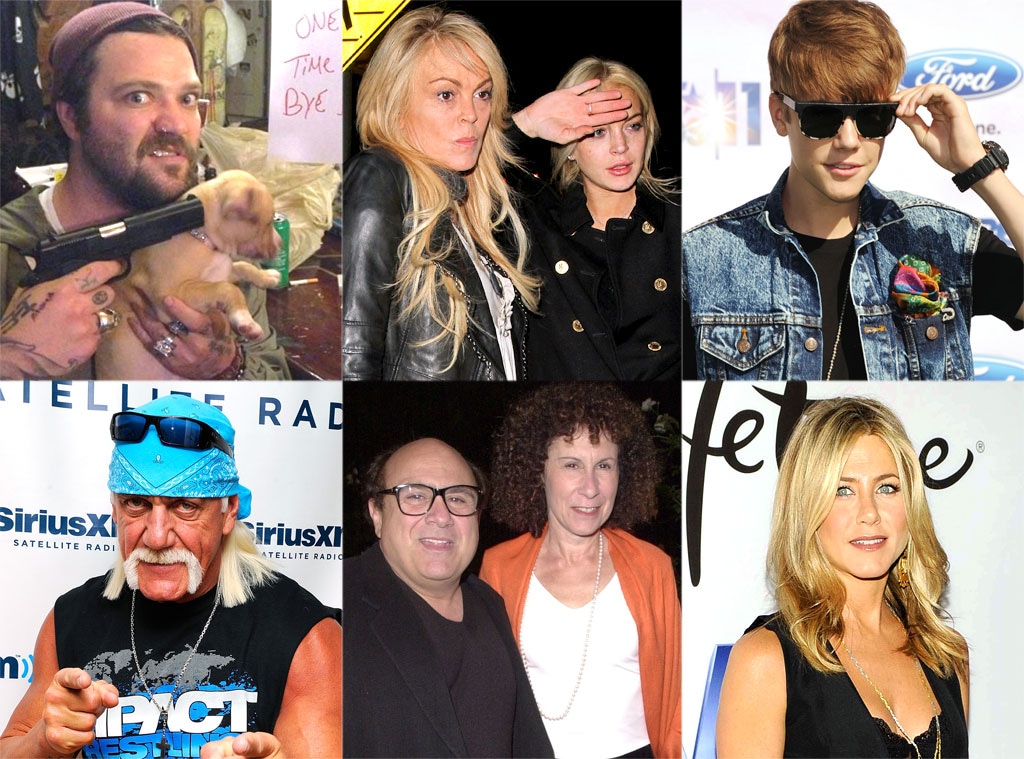 Justin Bieber, Hulk Hogan, Lindsay Lohan, Dina Lohan, Bam Margera, Jennifer Aniston, Danny DeVito, Rhea Perlman