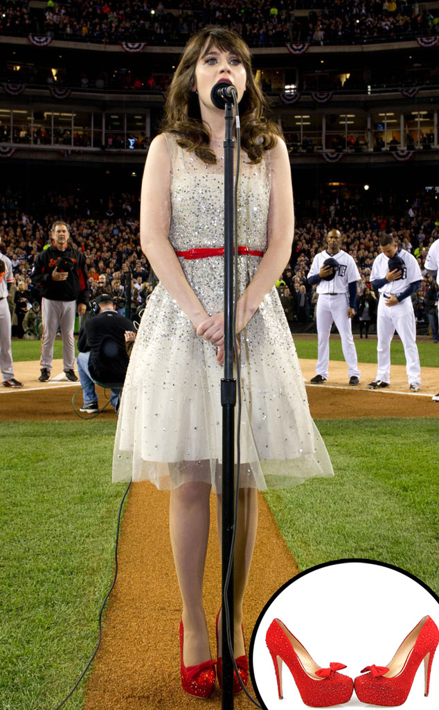 Get Zooey Deschanel's Ruby Slippers From the World Series - E! Online